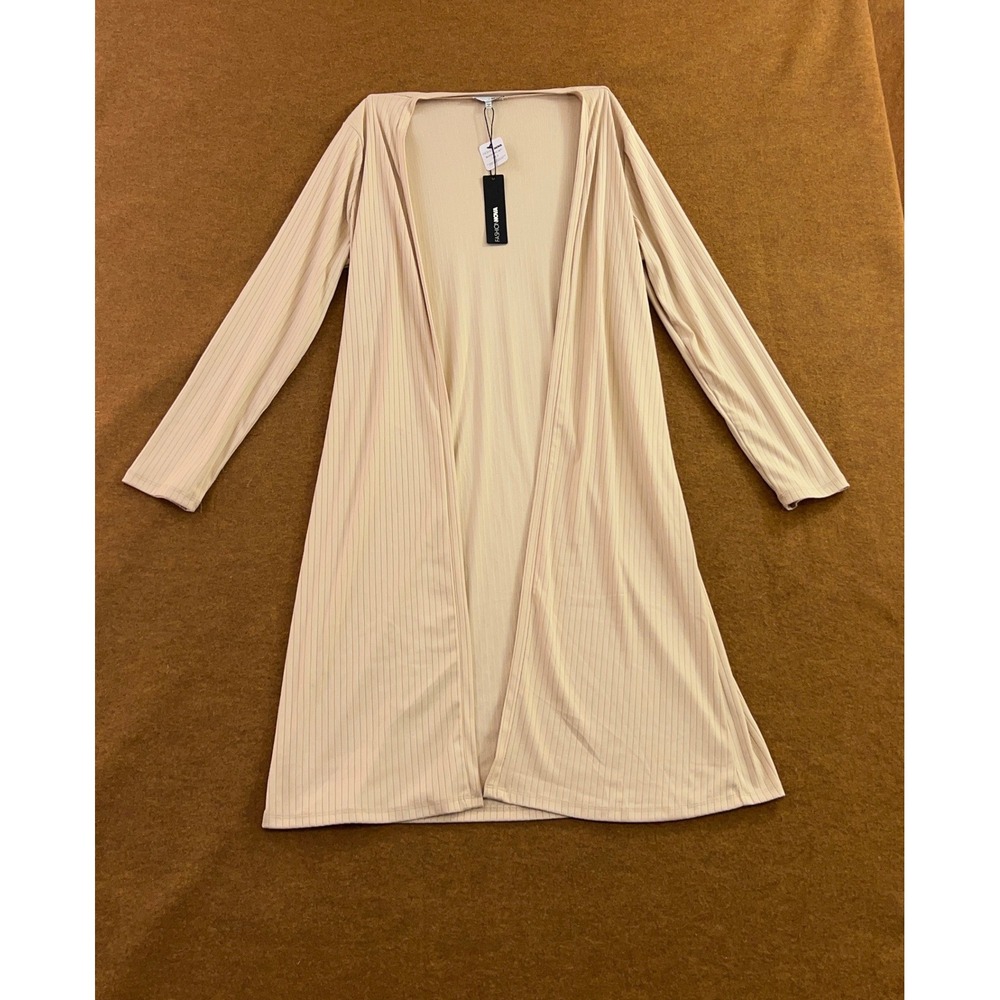 Fashion Nova Womens 1X Tan Ribbed Open Front Duster Cardigan NWT